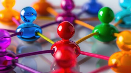 A group of cartoon people are connected to each other in a web