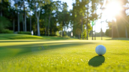 A golf ball is sitting on a green grass field