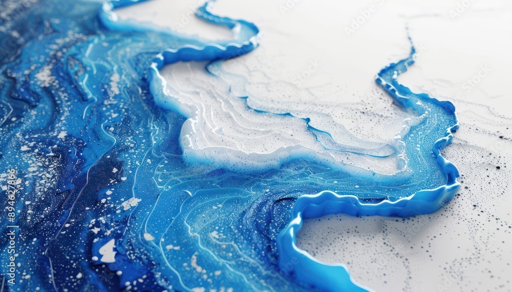Poster abstract blue and white dye configuration on a modern surface a striking visual representation of fl