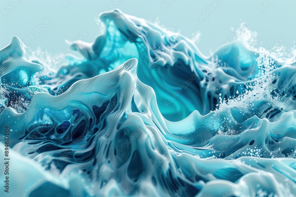 Aufkleber abstract cyan waves with vivid details a mesmerizing digital art creation showcasing intricate textu