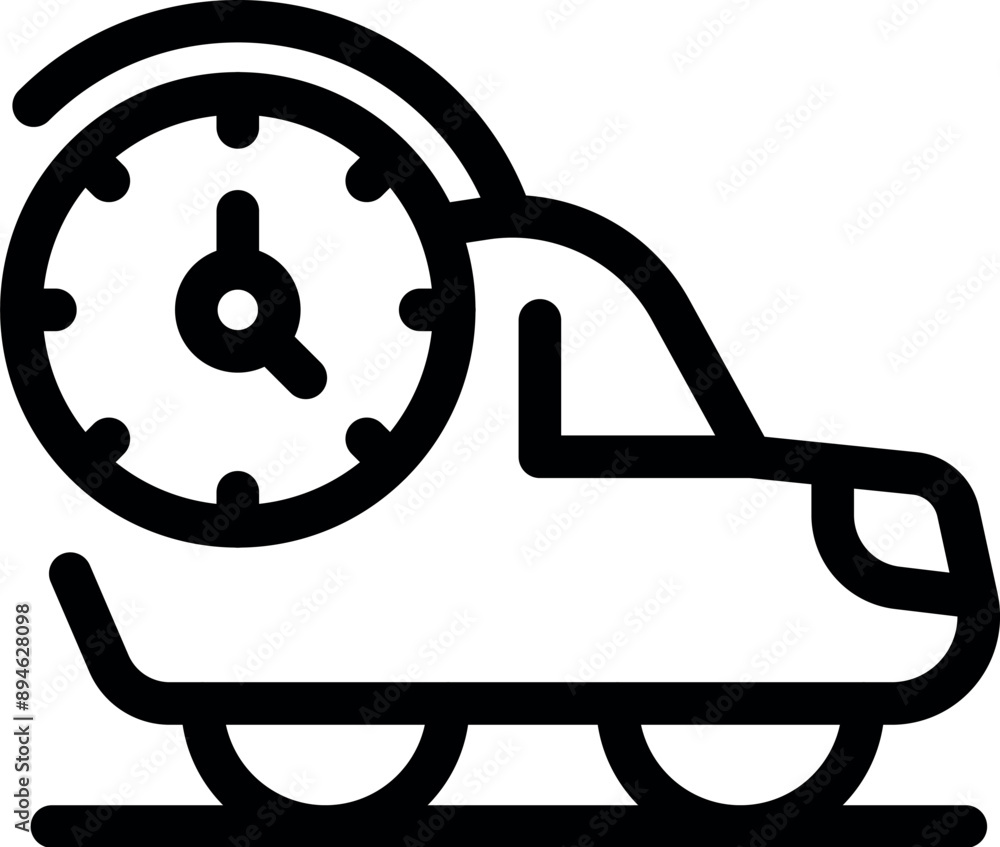 Poster simple line icon of a car moving with a clock above representing fast delivery service