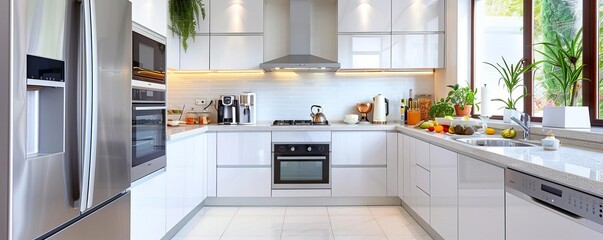 Sleek kitchen with high-end appliances and minimalist decor, Sleek stylish modern elegance, Contemporary chic style