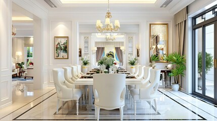 Classy dining room with artistic decor and sophisticated lighting, Classy sophisticated artistic elegance, Refined dining experience