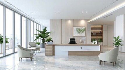 Fototapeta premium High-end office with minimalist design and premium materials, High-end minimalist chic design, Luxury workspace