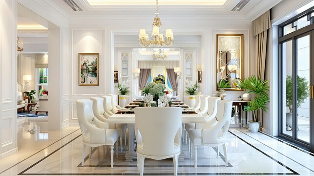 Classy dining room with artistic decor and sophisticated lighting, Classy sophisticated artistic elegance, Refined dining experience