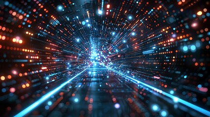 Naklejka premium A digital background with glowing lines and lights in the space for a text. the concept of data transfer, technology, science