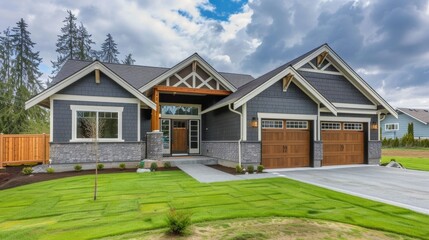 Modern House with Garage and Green Lawn.