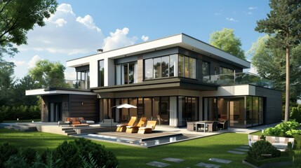 Modern House with Pool and Patio.