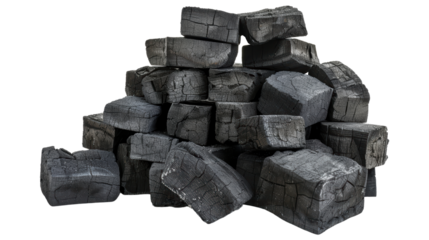 A pile of black bricks with a white background