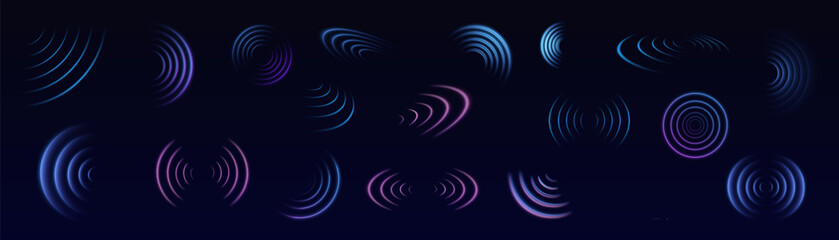 Wifi wave light effect. Radar sensor, beep technology, digital sign.Transparent neon circle symbol. wireless internet connection. Radar or sonar with wireless technology emitting a light effect