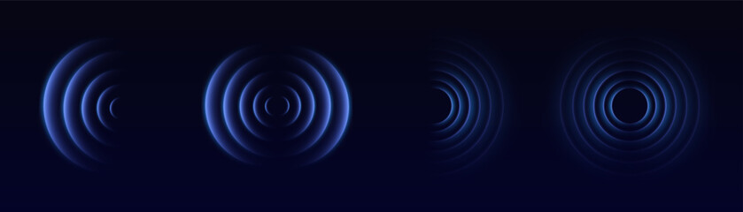 Wifi wave light effect. Radar sensor, beep technology, digital sign.Transparent neon circle symbol. wireless internet connection. Radar or sonar with wireless technology emitting a light effect