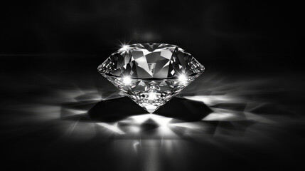 A single diamond shining brightly against the darkness, symbolizing its timeless beauty and value in jewelry design