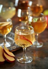 Obraz premium Close Up of a Glass of Apple Cider With Apple Slices