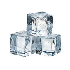 Three ice cubes on a white background
