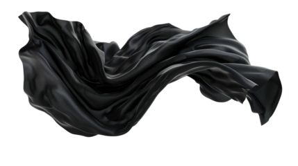 A black fabric is blowing in the wind