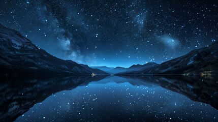 Night Sky Reflection on Calm Lake.