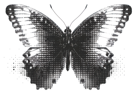 PNG Monochrome butterfly with halftone effect