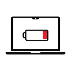 Laptop computer with low battery icon