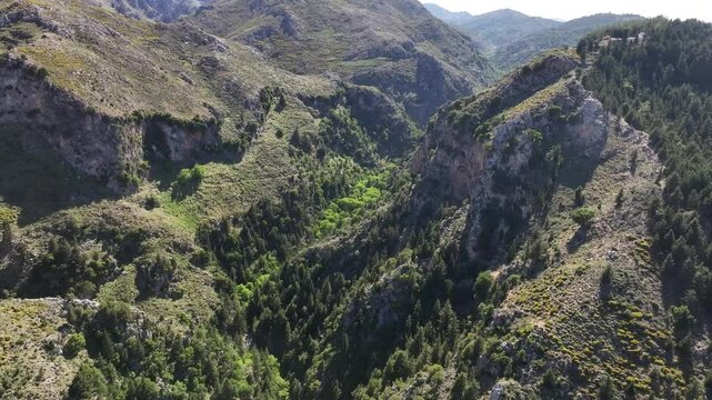 Aerial view of Lakki village in the foothills of the Lefka Ori, Crete, Greek Islands, Greece