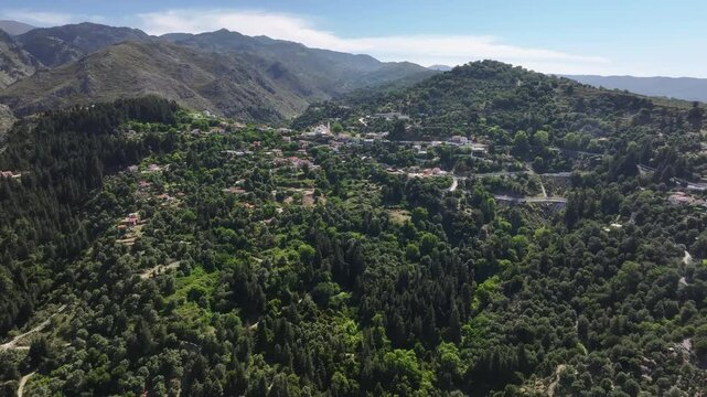 Aerial view of Lakki village in the foothills of the Lefka Ori, Crete, Greek Islands, Greece