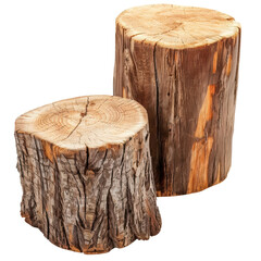 Two large logs are sitting next to each other on a white background
