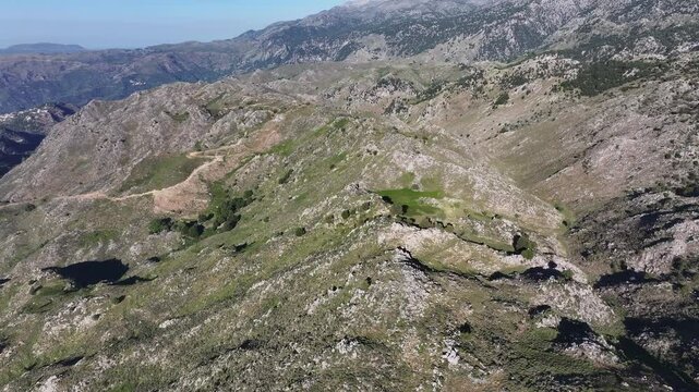 Aerial view of Lakki village in the foothills of the Lefka Ori, Crete, Greek Islands, Greece