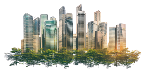 PNG Modern urban skyline with greenery