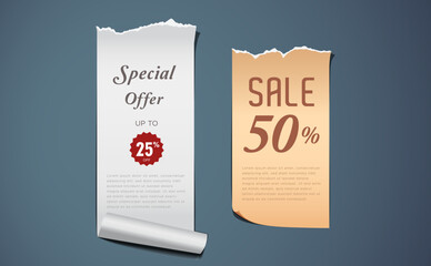 illustration of special offers and sales labels. Concept about sales business. illustration of torn paper
