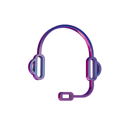 3D Neon Retro Icon - Retro Headphones with Mic