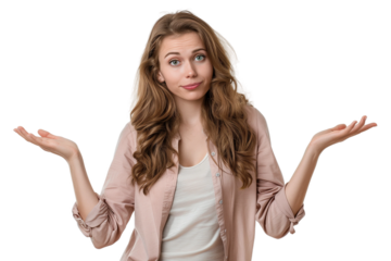 Woman shrugs,confused about something,PNG,transparent background,clipart.