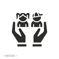 Fototapeta premium support hands cupped form icon, child protect, children safe, help or care service, family security, flat vector illustration