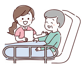 ベットサイドで会話している看護師