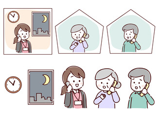 深夜に訪問看護ステーションへ電話する高齢者