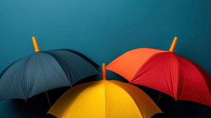 Vibrant Colors Pattern Background Of Three Colorful Outdoor Parasols With Sunlight Filtering Through