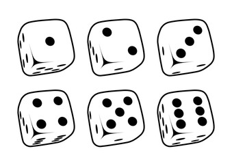 White cube for games. Dice icon in flight closeup isolated on white background. Vector illustration.