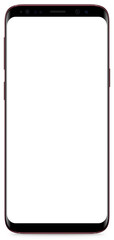 Samsung Galaxy S9 Burgundy Red with shadow. Realistic Modern Smartphone Slim Bezels With Buttons Branding Mockup Detailed Isolated Device Template