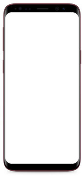 Samsung Galaxy S9 Burgundy Red with shadow. Realistic Modern Smartphone Slim Bezels With Buttons Branding Mockup Detailed Isolated Device Template
