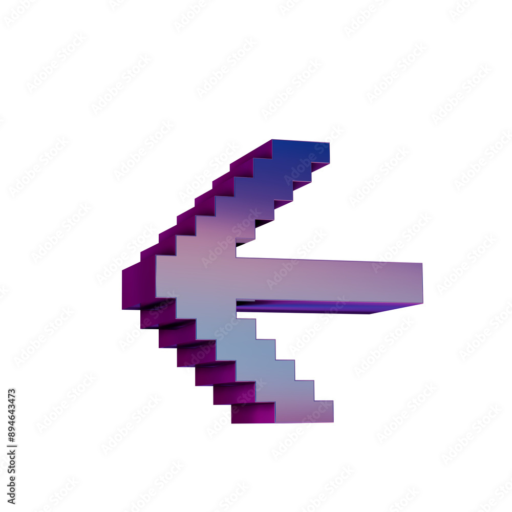 Poster 3d neon retro icon - pixel icon arrow left symbol