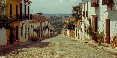 Obraz premium Vivid Color Photograph of an Empty Main Street in Town Showcasing a Serene Atmosphere 