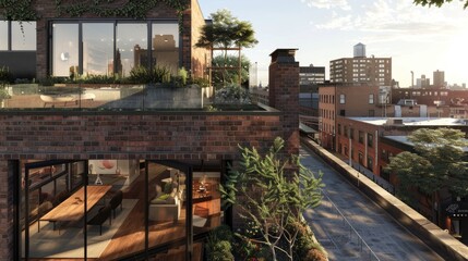 Fototapeta premium A contemporary urban townhouse with a sleek brick fa? section ade
