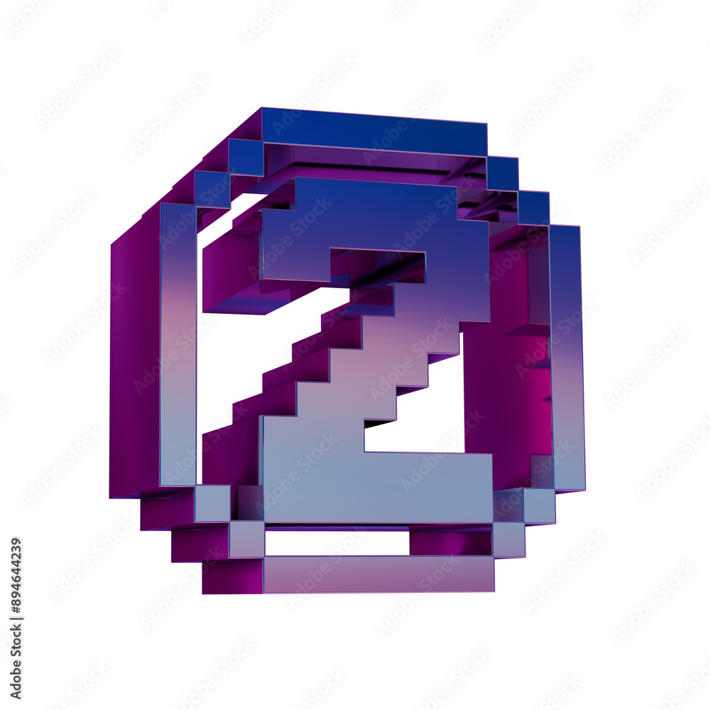 Poster 3d neon retro icon - pixel number 2 symbol