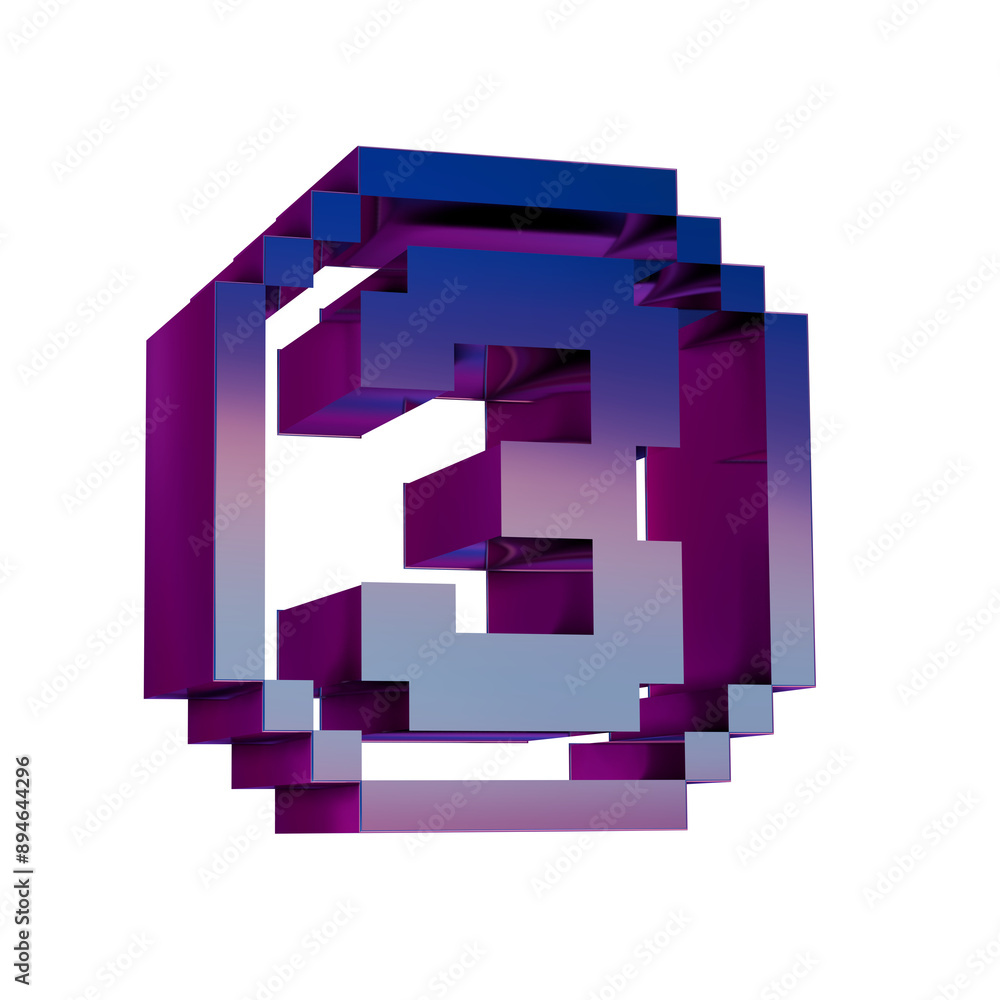 Poster 3d neon retro icon - pixel number 3 symbol