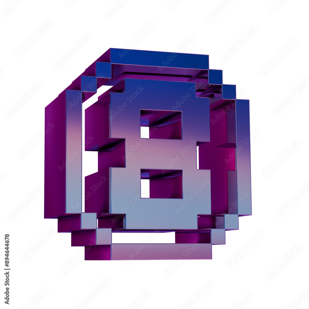 Poster 3d neon retro icon - pixel number 8 symbol
