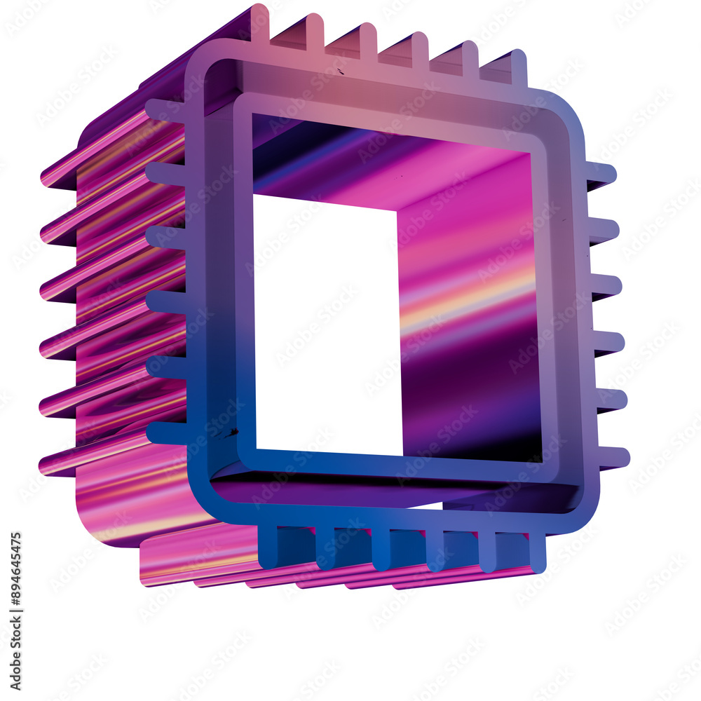 Poster 3d neon retro icon - cpu driver symbol