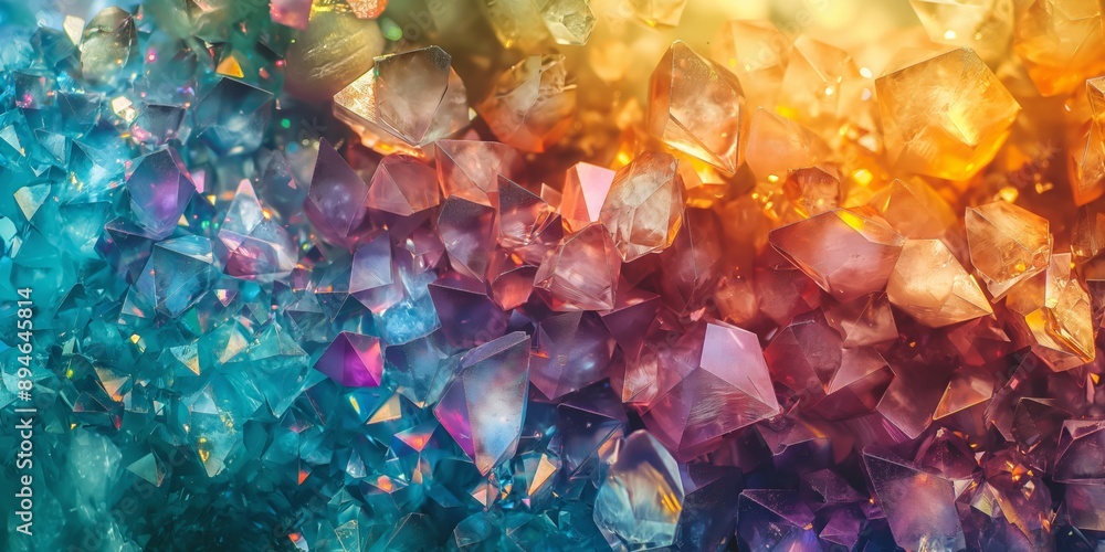 Poster a colorful stone with many different colors and shapes. the stone is made of crystals and has a uniq