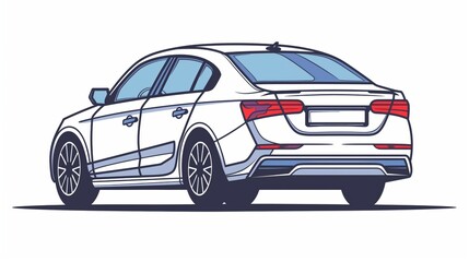 Rear View Illustration of a Modern White Sedan Car