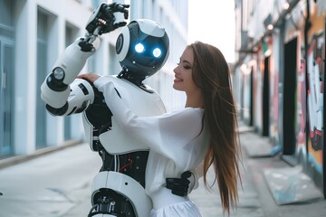 人間の女性と踊る人型AIロボット