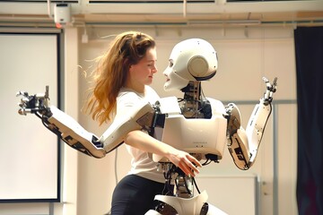人間の女性と踊る人型AIロボット