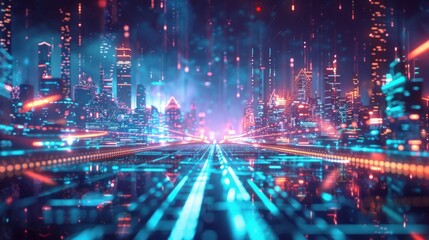 Fototapeta premium Futuristic Cityscape with Neon Lights