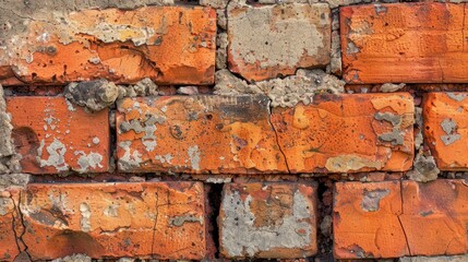 Close up of rough red brick wall Texture and background in macro photography